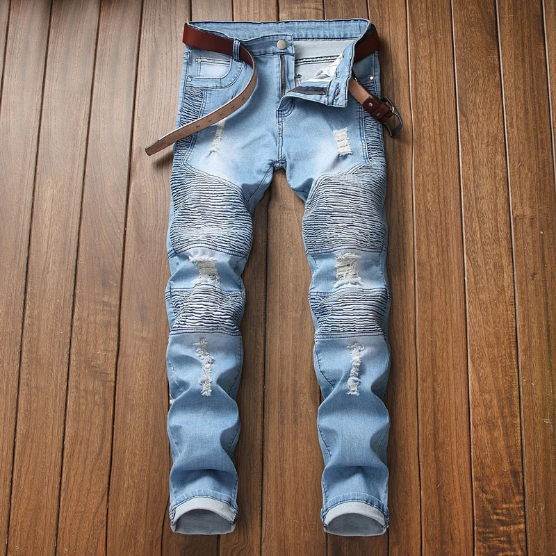

2020 New Mens Jeans Skinny Summer Jeans Denims Pant Men Blue Hole Ripped Jeans Pants men Jeans Denim Streetwear Pants For Men
