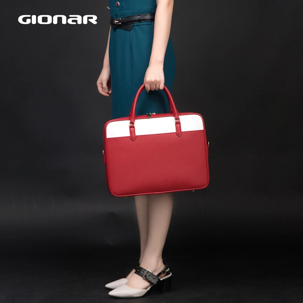 

GIONAR, унисекс, высококачественные кожаные портфели для женщин и мужчин, 14 дюймов, сумка через плечо для ноутбука, для работы, бизнес класса, ро...