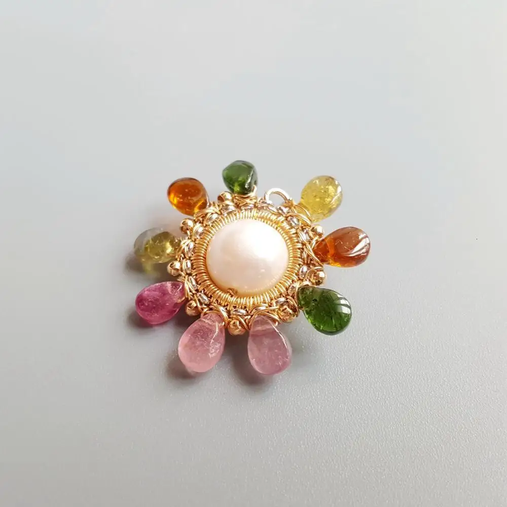 LiiJi Unique Genuine Stone Tourmalines Diopsides Pearl Pendant S925 Sterling Silver Planet Series Handmade Double Color Pendant