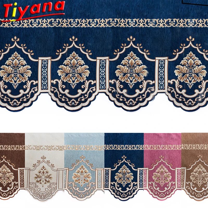 

Blue/Brown Roman Valance Curtain Chenille Jacquard Drape Window Valance European Curtain Swags Decorative Short Valance HM072#20