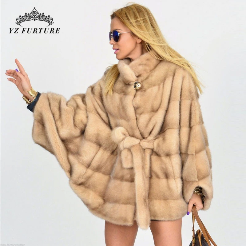 Женское Норковое меховое пальто стандартное теплое с капюшоном и рукавом три