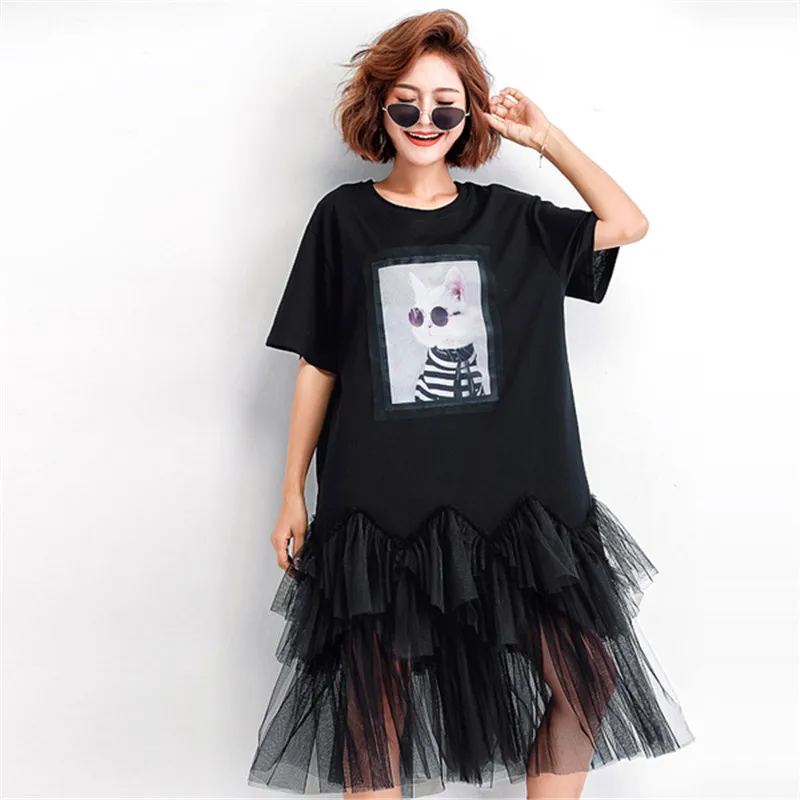 Большой размер летние женские модные элегантные топы с рисунком кота большие