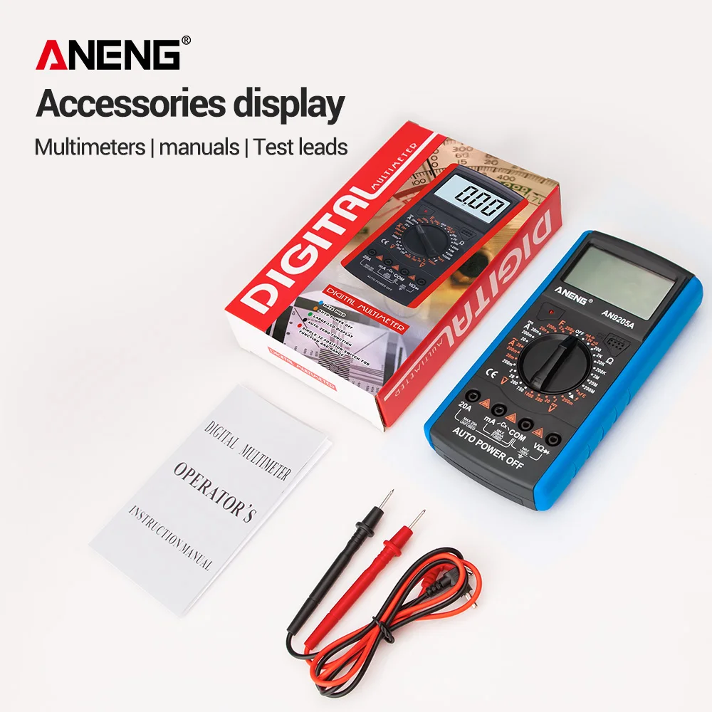 Blue Dt9205A + Digital Multimeter Ac/dc Professional Transistor Tester Electronic Ncv Auto Range Ture Rms | Инструменты