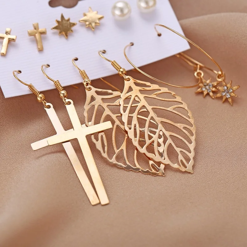 Серьги гвоздики с кристаллами для женщин Цвет золотистый серебристый 6 пар/компл.