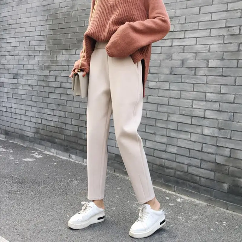 

Harem Pants Women's Autumn Winter High Waist Loose Plus Fleece Pants Grandma Nine Points Thin Feet Old Radish Joggers Cargo