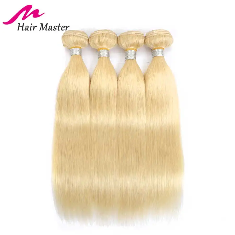 Hair Master Malaysian 613 Straight Hair Weaving 3 Platinum Bundles Remy Human Hair Honey Blonde Hair Extensions