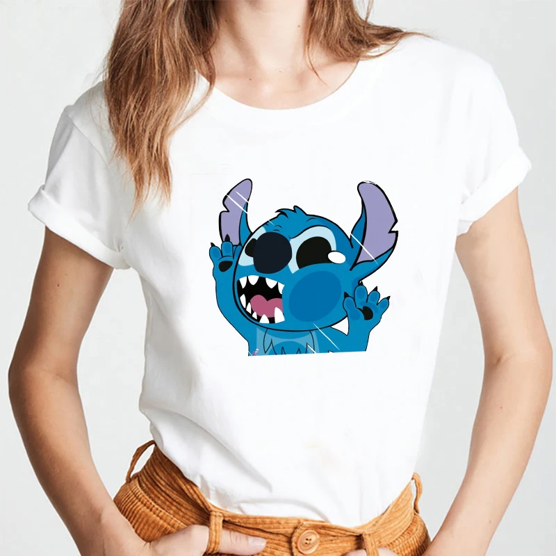 

Women's Cartoon Graphic Fashion T-Shirt Lilo Stitch Kawaii Disney Tshirts Cartoon Female Printed Casual T Shirt Casual Tops Tee