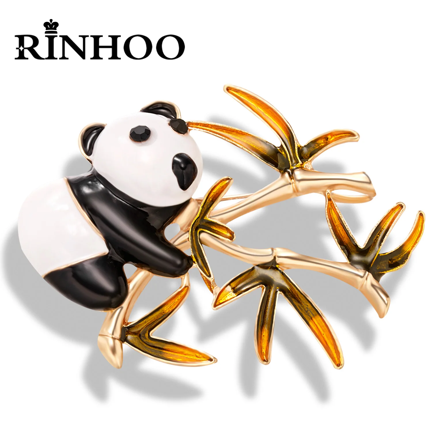 

Rinhoo Cute Naughty Chinese Panda Climbing Bamboo Enamel Brooch Lovely Animal Bear Lapel Pins for Women Dress Coat Badge Jewelry
