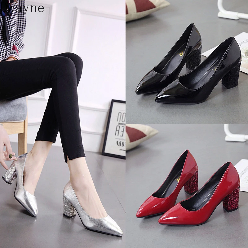 Туфли лодочки женские на высоком квадратном каблуке пикантные заостренные с