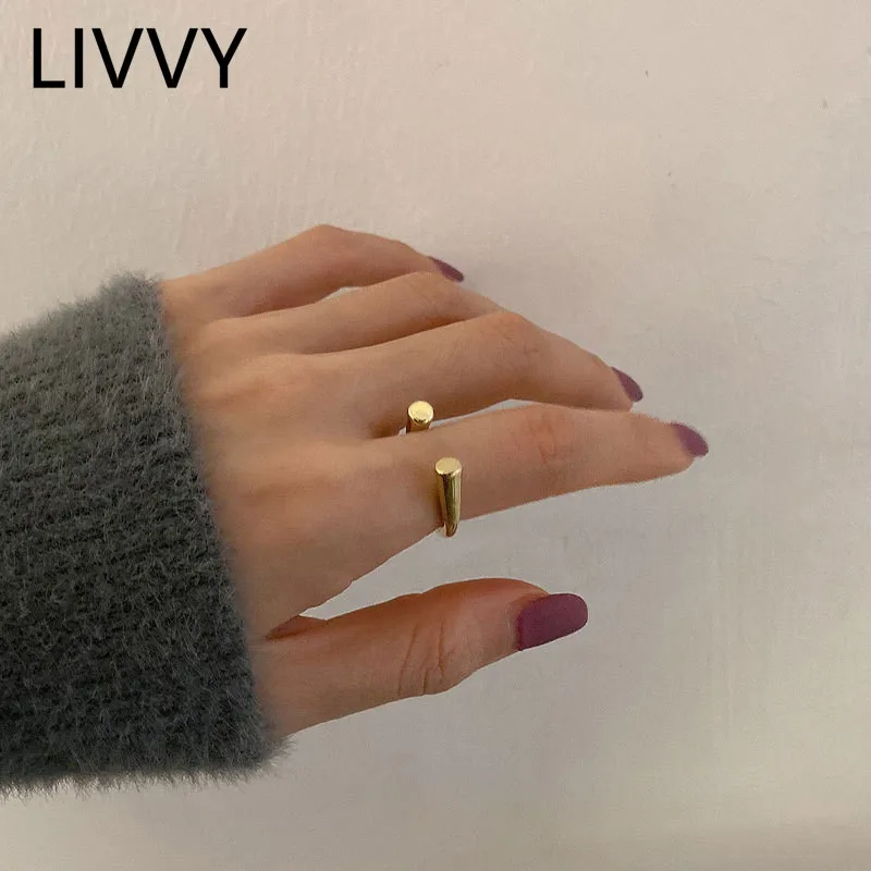 

LIVVY Silver Color Opening Ring Classic Simple Geometric Arc Handmade Jewelry Gifts for Women Adjustable 2021 Trend