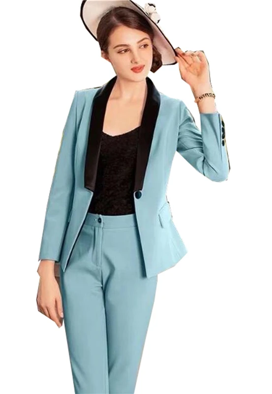 Blue Women Business Jacket+Pants Pantsuits Women Suits Formal Ladies Pant Suits Office Uniform Style Female Trouser PantSuit