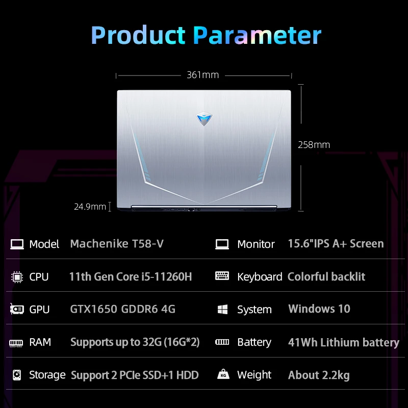 Machenike T58 Gaming Laptop Core i5 11260H GTX 1650 Latptops 16G RAM 512G SSD 15.6'' IPS Backlit Keyboard 2 Year Warranty images - 6