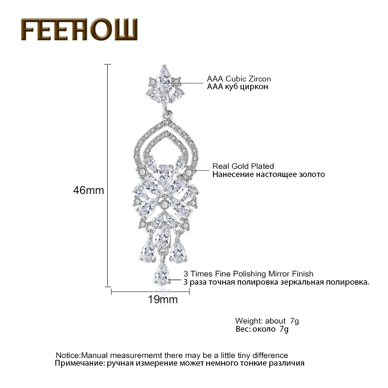 FEEHOW роскошные свадебные висячие серьги с кубическим цирконием ААА в форме люстры