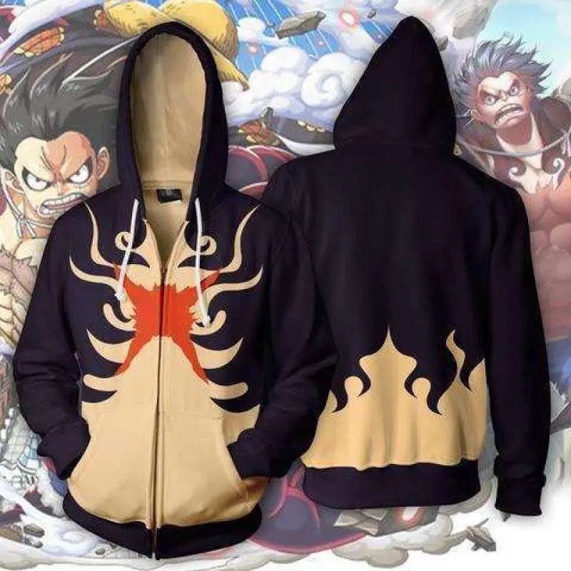 Аниме ONE PIECE Толстовка Луффи четвёртая передача косплей костюм 3D цифровая печать Повседневная куртка на молнии Толстовка - Цвет: Бежевый