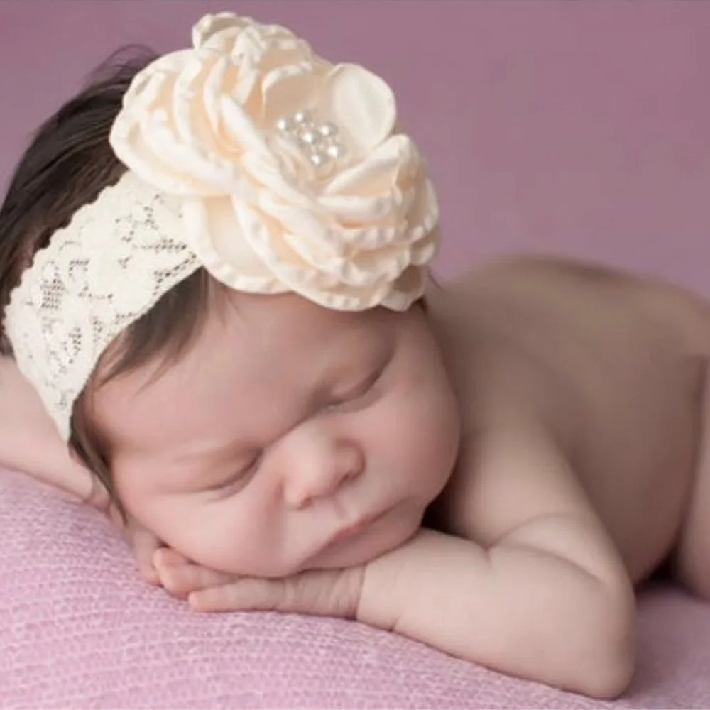 

Retro Hairbands for Children Mesh Flower Pearl Lace Elastic Head bands Kids Baby Photography Photo Props Party Hair Accessories