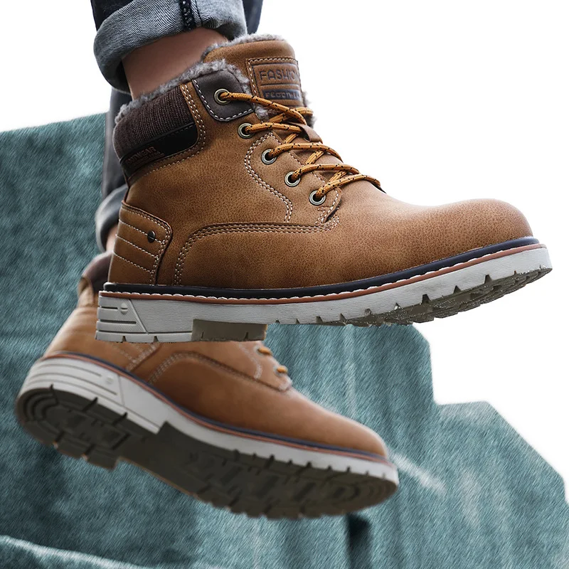 

2021 Winter Men Boots For Ankle Boots Outdoor Hiking Boots Pu Leather Winter Motocycle Boots Waterproof Winter Shoes Footwear