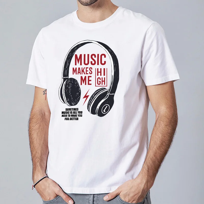 Летняя хлопковая забавная Футболка мужская футболка с принтом Make Me High Headset