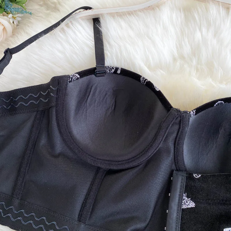 

Corduroy Solid Embroider Butterfly Crop Top To Wear Out Autumn Corset Top Sexy Tops Women Bra Push Up Bustier Female Tops Mujer