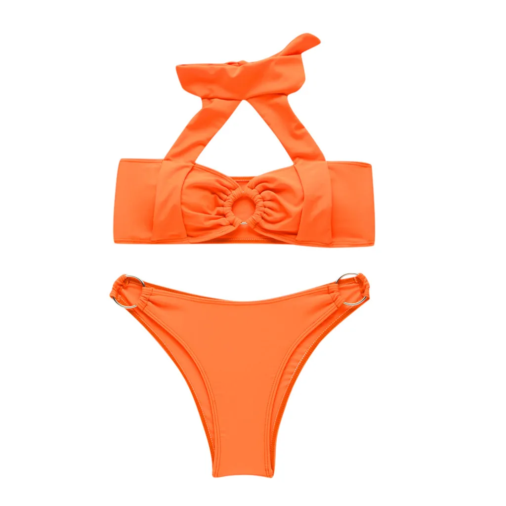 Женский Одноцветный Купальник бикини с эффектом пуш-ап из двух частей купальный