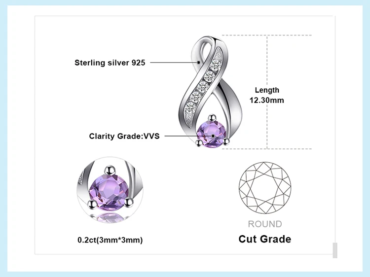 Jewelrypalace модные 0.3ct круглый природный аметист Серьги-гвоздики для Для женщин Твердые стерлингового серебра 925 бренд драгоценный камень Красивые ювелирные изделия
