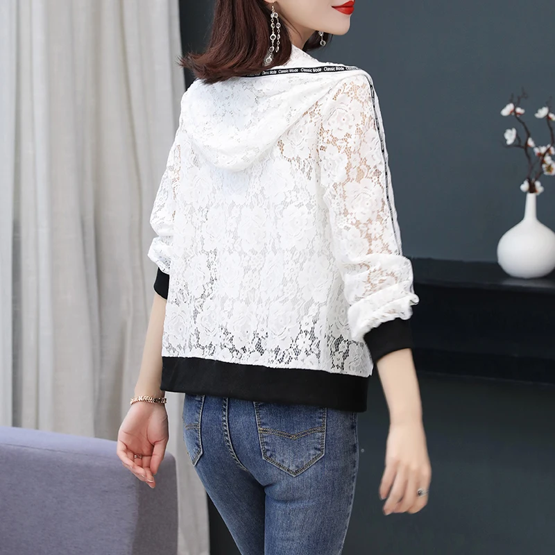 

Sexy See Through Lace Coat Transparent Mesh Sheer Jackets Autumn Thin Long Sleeve Brief Outwears Women Zipper Beachwear Coats