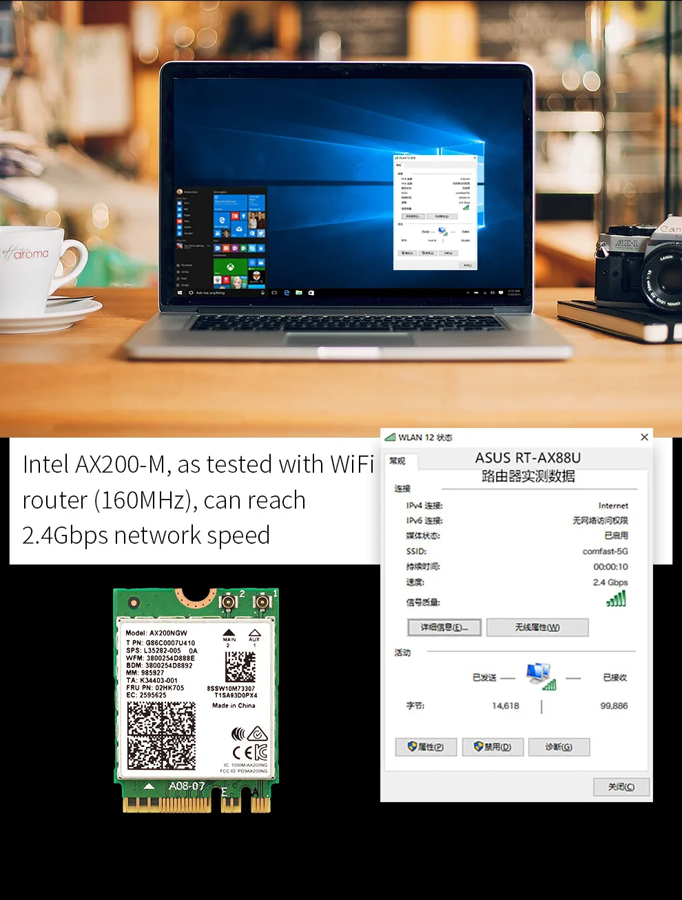

WiFi 6 Wifi Aadapter 2974Mbps Wireless Card Module AX200 NGFF M.2 Bluetooth 5.1 Dual Band 2.4 5.8Ghz Network Card For Laptop