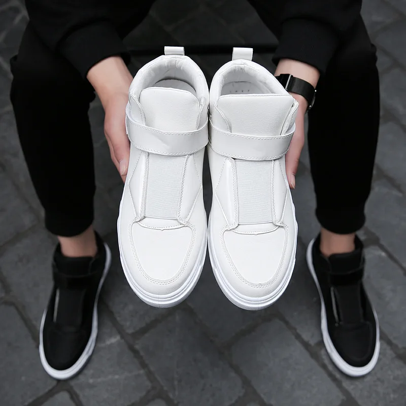 

EXCARGO White Shoes High Top Sneakers Men Spring 2020 New Male Leather Vulcanize Platform Sneakers
