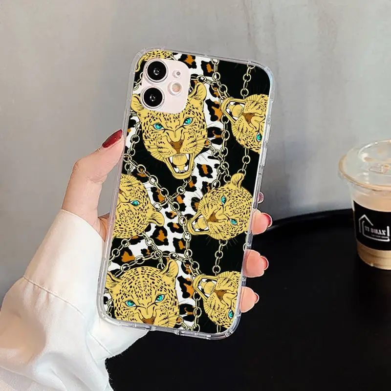 

leopard Phone Case For iphone 5s 6 7 8 11 12 plus xsmax xr pro mini se Transparent Cover Fundas Coque