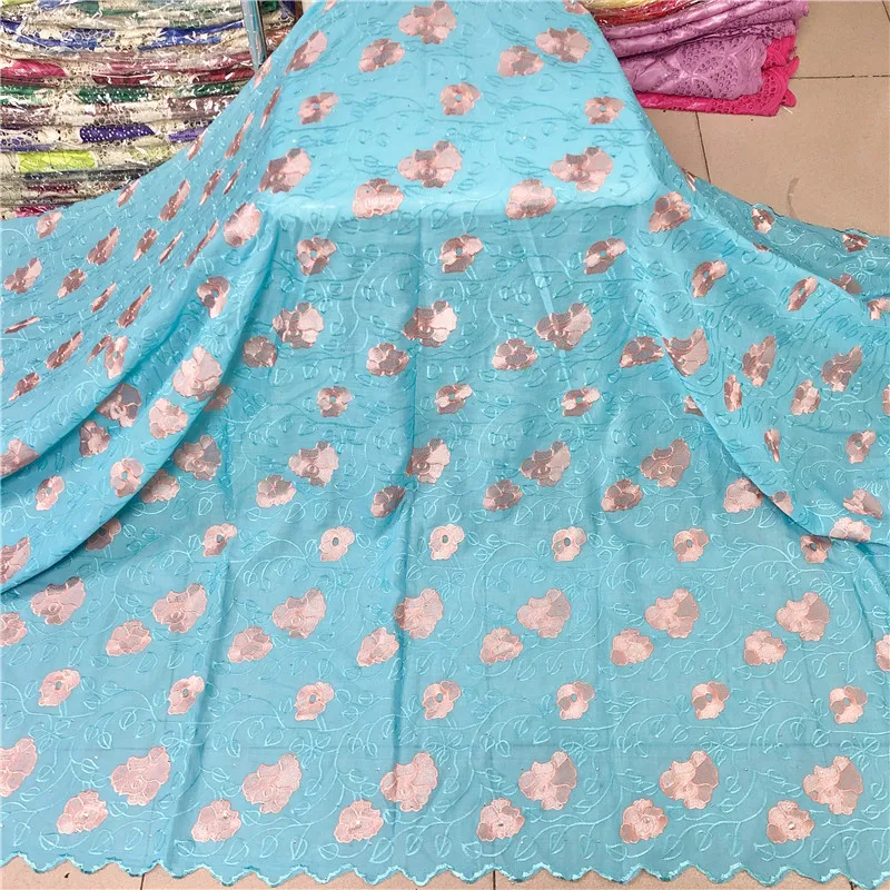 

2020 High Quality Blue White Cotton Swiss Voile Lace In Switzerland With Stones African Lace Fabric 5 Yards For Nigerian Wedding