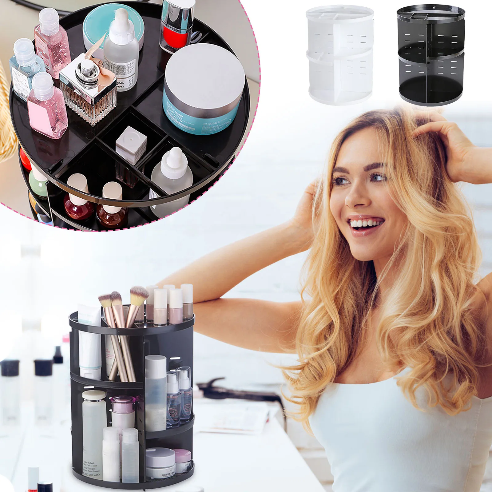 

360 Degree Rotating Cosmetic Storage Rack Box Makeup Organizer Fashion Crystal Shelf Display Spinning Stand Holder High Capacit