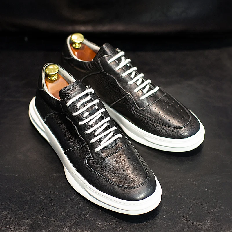 

Designers Sneakers for Men Flat Genuine Leather Board Shoes Men Tenis Masculino Brand Lace Up Male Walking Shoes Chaussures