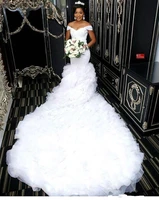 african off the shoulder tulle mermaid wedding dresses 2023 lace bodice long train bridal gowns custom made