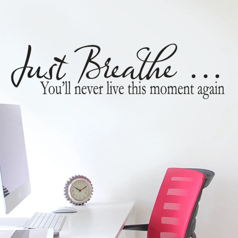 

Just Breathe You Will Never Live This Moment Again Quote Wall Decal Vinyl Sayings Wallpaper (Black)