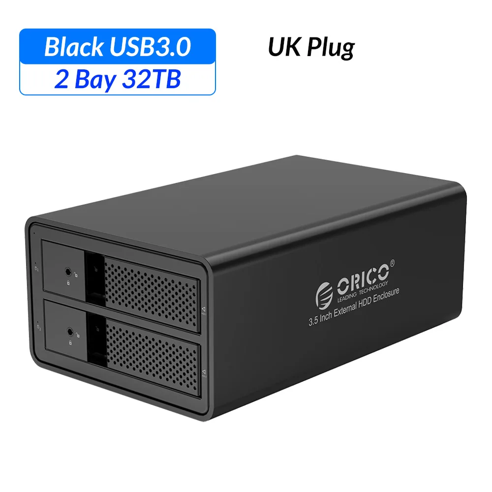 ORICO HDD чехол алюминиевый 2 отсека 3,5 ''USB3.0 HDD док-станция Поддержка 32 ТБ UASP с 36 Вт внутренний адаптер питания SATA для USB 3,0 - Цвет: UK Plug