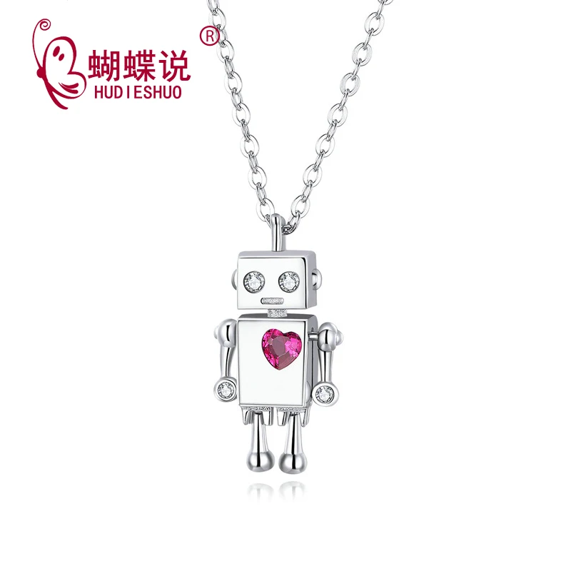 

s925 SterlingSilver Fashion Heart Robot Pendant Necklace for Women