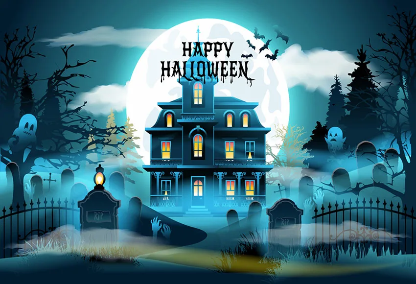 7x5FT счастливый Хэллоуин винтажный замок старое дерево лес летучая мышь Луна