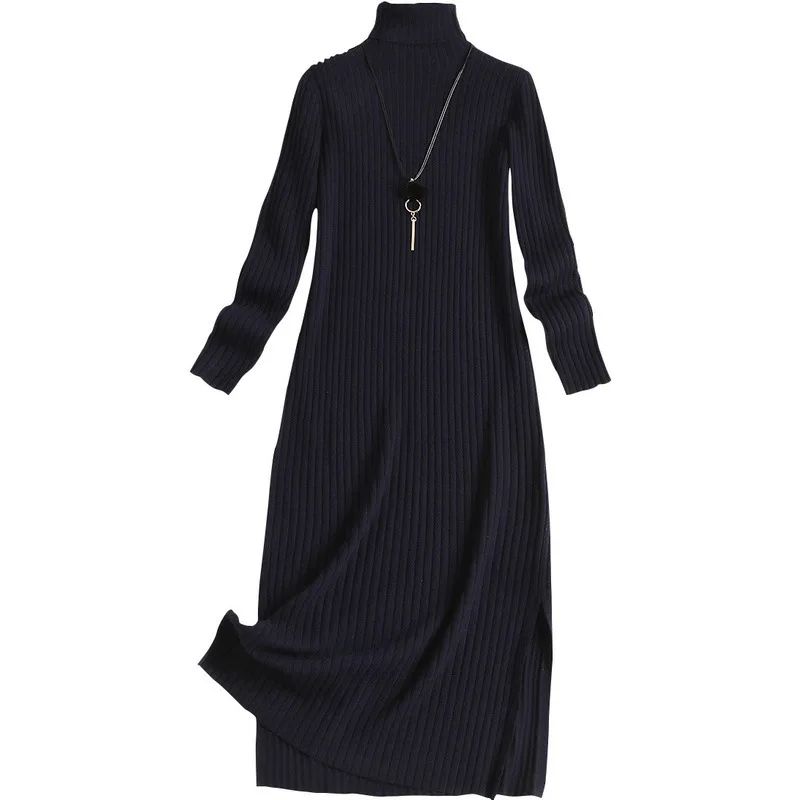

Anti Pilling Wool Dress Fitting High Collar Dress Knitted Bottom Dress Women 's Slim 2020 Winter Casual Polyester Full Solid