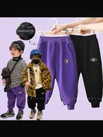 Boys Winter Clothing Sports Pants Clothing 2021  Winter New Medium  Children Fashionable Fleece-Lined Casual Pants Trendy