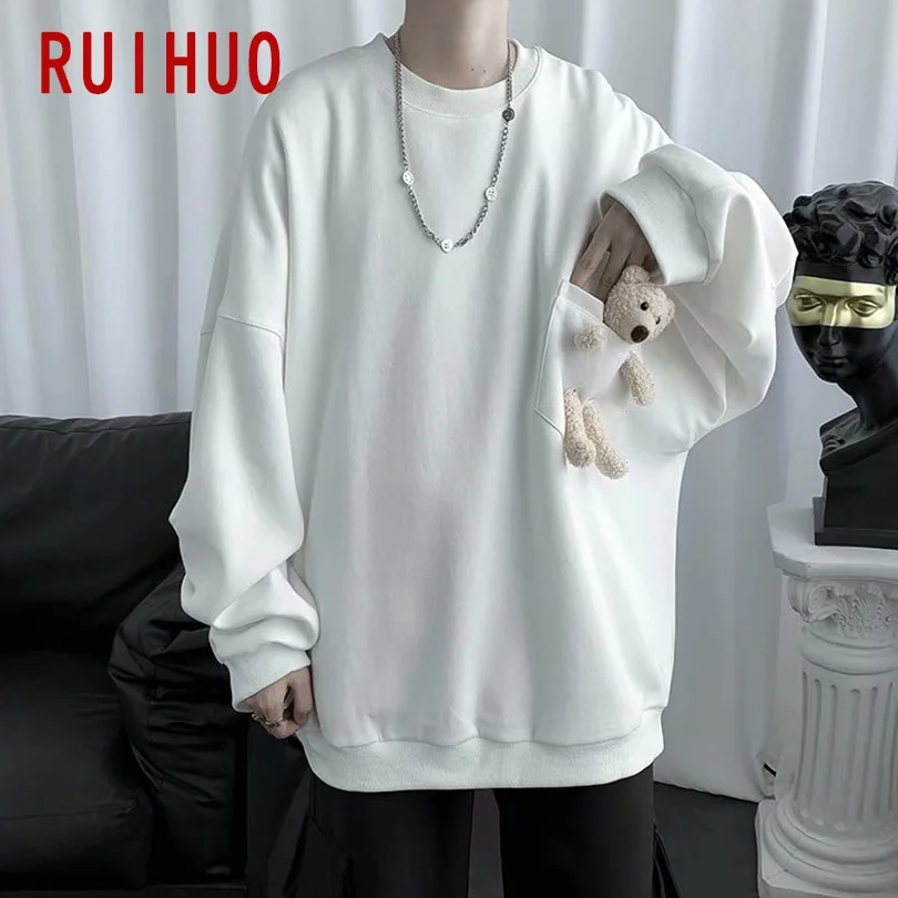 Свитшот RUIHUO с изображением медведя куклы Мужская одежда топы в стиле Харадзюку