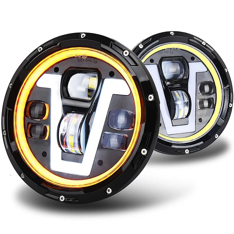 

Dot Approved Turn Signal LED 7 Inch Round Led Headlights Hi/Low Beam Compatible With Wrangler JK LJ