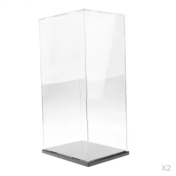 

2 Pieces Clear Display Case with Balck Base for Figures Model 19x15x37cm