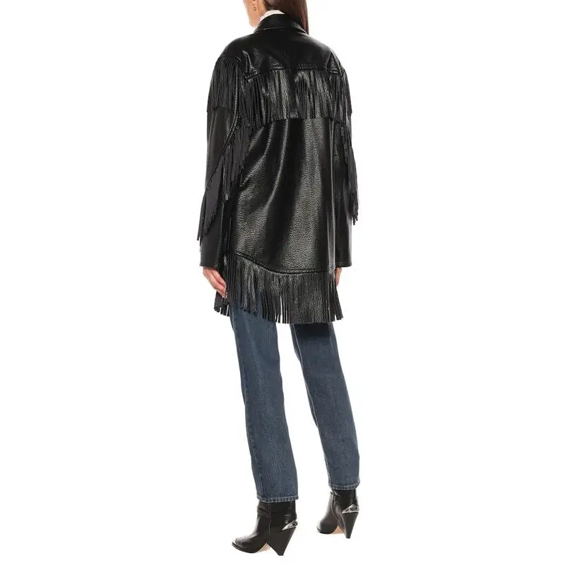 Куртка женская демисезонная из искусственной кожи с отложным воротником и