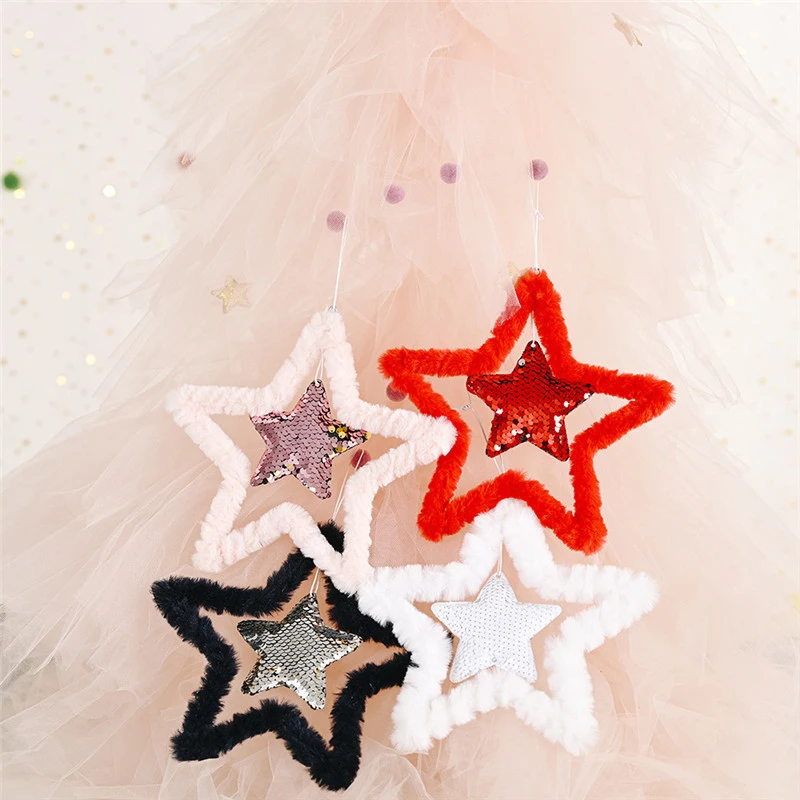 

Plush Sequins Pendants Christmas Tree Decoration Hanging Ornaments Crafts Gifts Xmas New Year Party Wedding Home Decor 63108