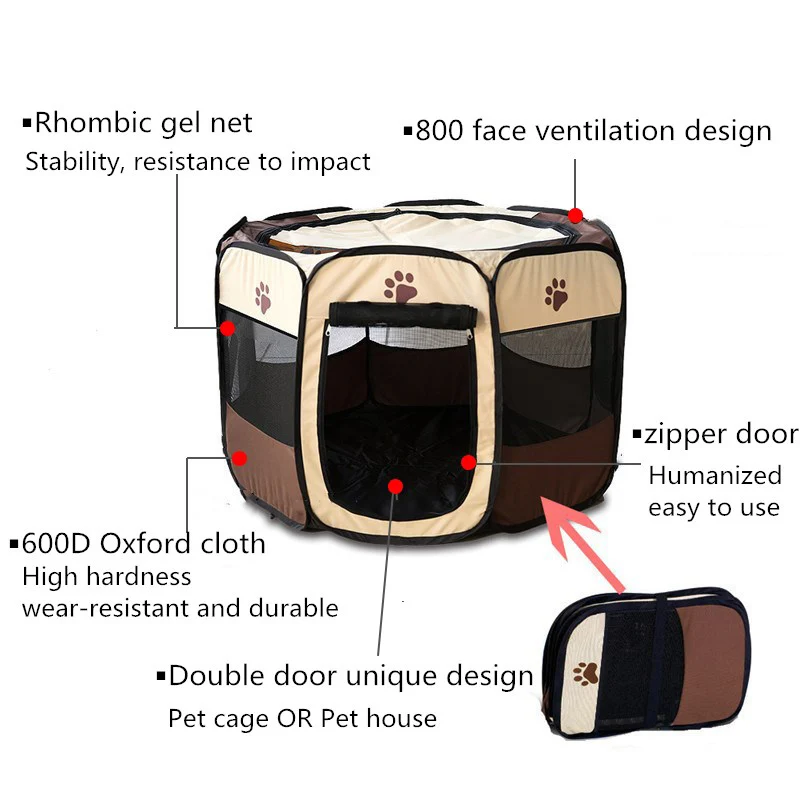 

Outdoor Pet House Octagonal Dog Cage Fence Portable Folding Puppy Tent Delivery Beds for Cat Puppies Indoor Playpen Kennel Easy