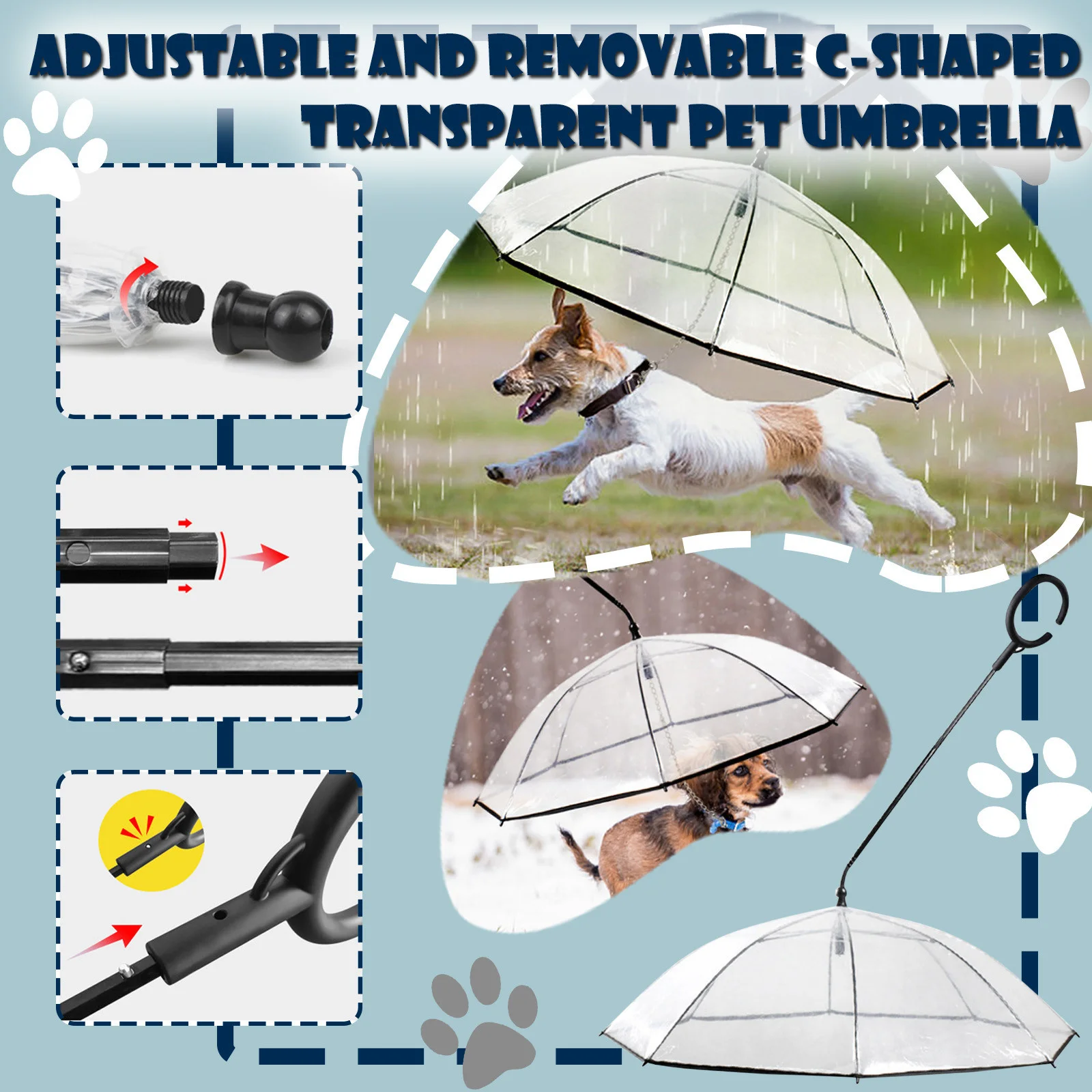 

Pet Dog Umbrella Transparent Waterproof, Rainproof Snowproof Walking Umbrella With Leash For Small Dogs Adjustable Dog Umbrella