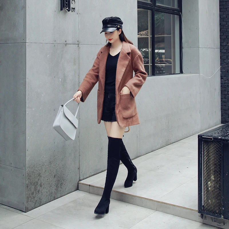 2018 г. новые модные зимние женские ботинки пикантные черные теплые с острым носком