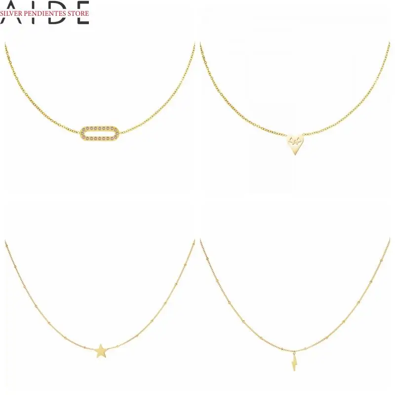 

AIDE 925 Sterling Silver Pendant Necklace For Women Lightning Star Heart Shape Gold Necklace Jewelry Valentine's Day Present