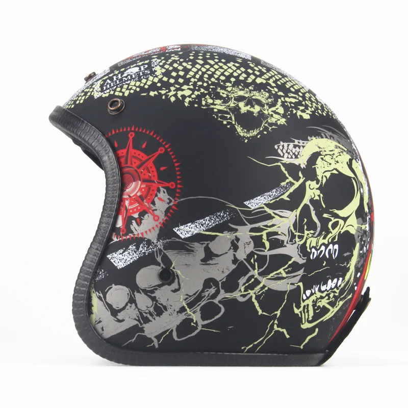 Шлем мотоциклетный кожаный унисекс Ретро стиль с черепом защита на пол лица