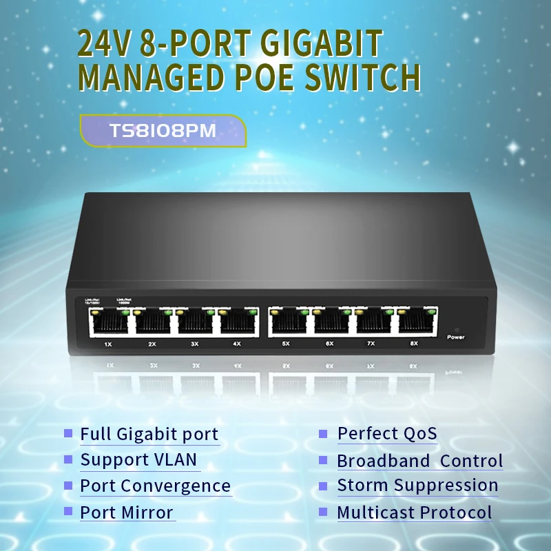 24V 8-Порты и разъёмы Gigabit нестандартных PoE управляемый коммутатор
