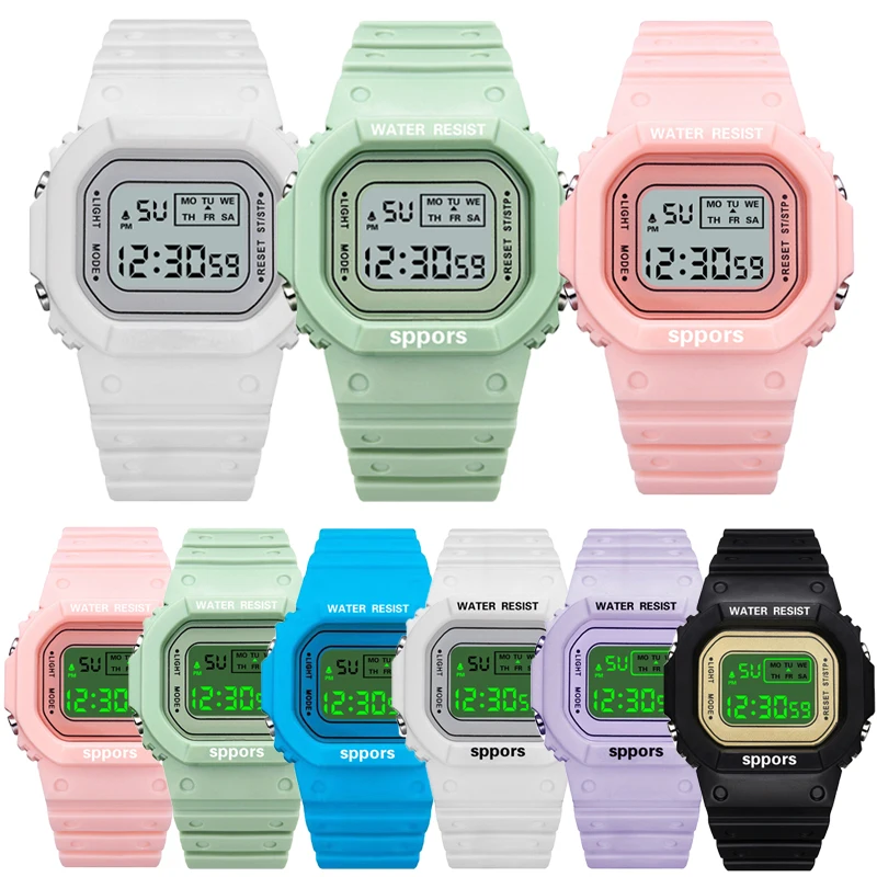 

2021 Women's Simple Digital Luminous Electronic Watch Unisex Kids Square Watch Sports Student Waterproof Watch Set Alarm